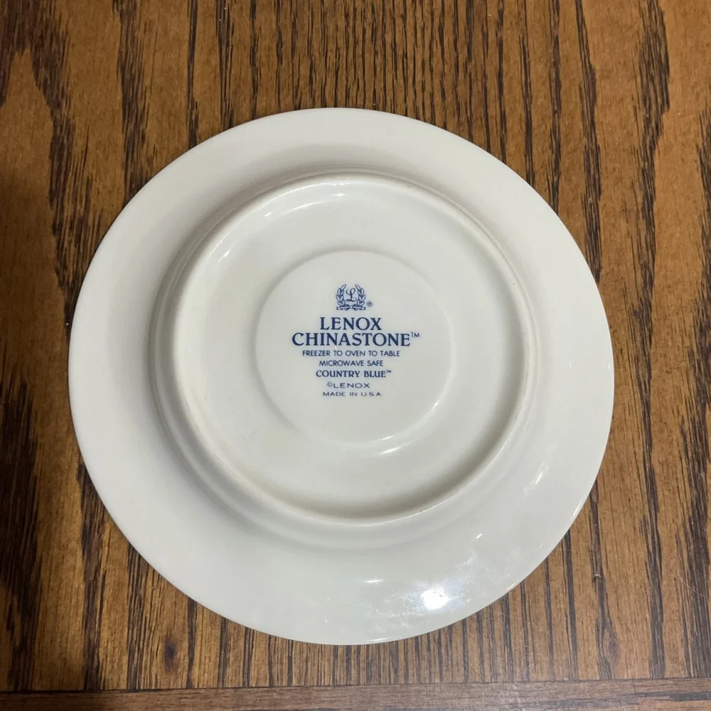 Lenox Chinastone White Saucer with Blue Floral Scroll Border